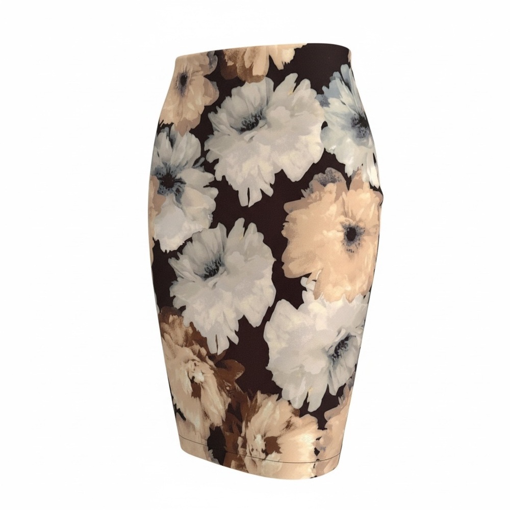Tahari Floral Pencil Skirt in Cream and Brown
